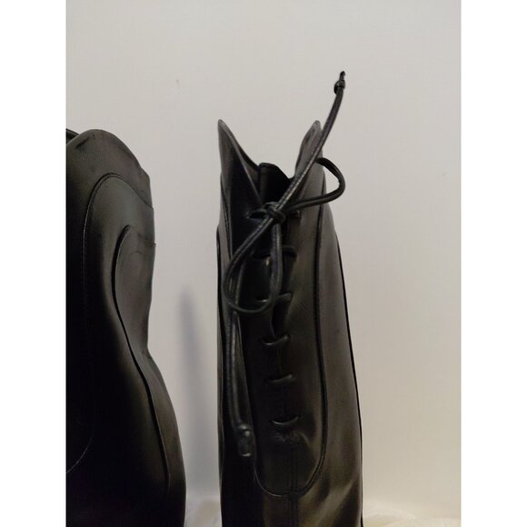 Salvatore Ferragamo Boots Leather Tall Riding Lace Up Valentino Black 11 - Picture 4 of 8